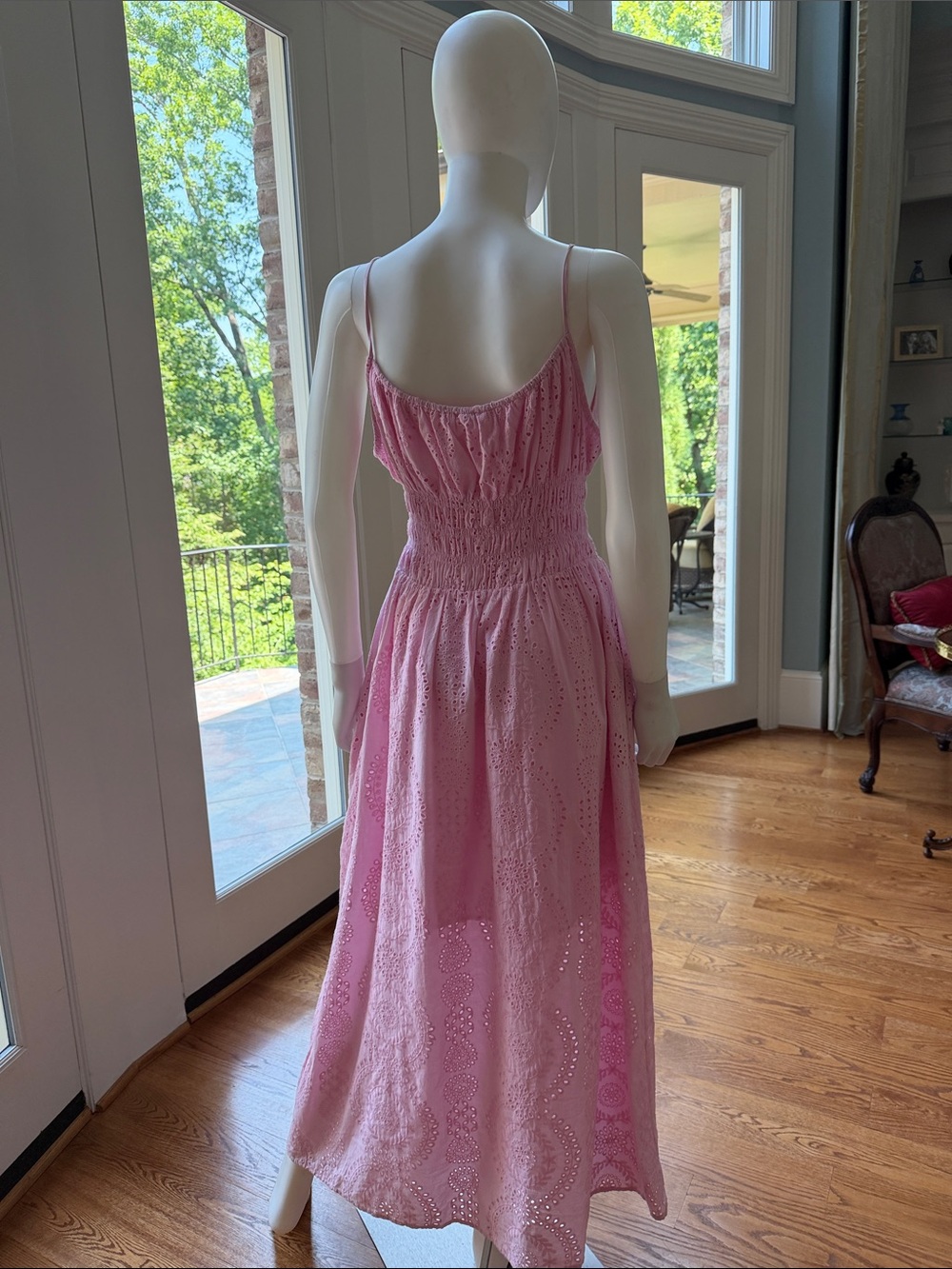MELLODAY Pink Eyelet Maxi Dress with Smocked Bodice - Picture 6 of 13